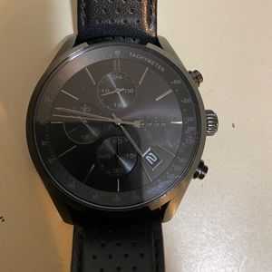Hugo Boss Grand Prix Leather Band Watch. Black. Needs battery.
